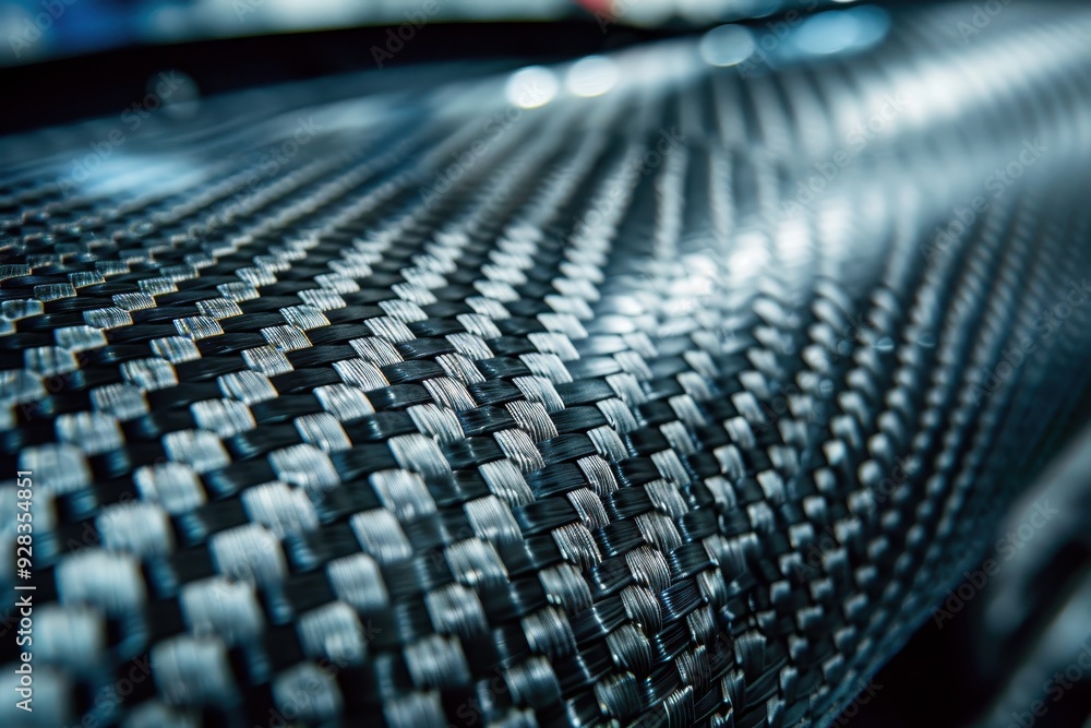 Obraz premium Close up of carbon fiber car exterior elements in black and gray for industry production Tuning parts