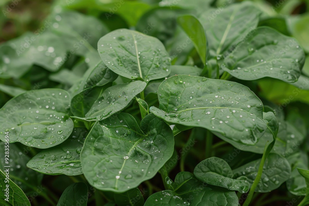 Close up of New Zealand spinach leaves in field Close up of New Zealand spinach leaves in field