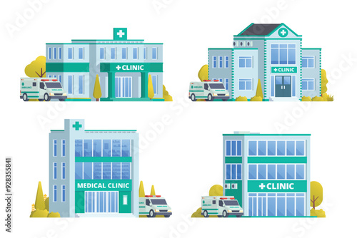 Vector illustration element of medical clinic building flat design style for city and background illustration	