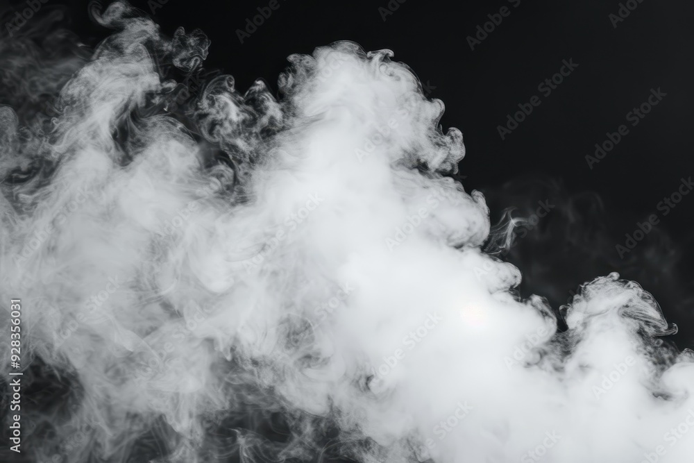 Naklejka premium Close up of steam rising above water droplets from a humidifier spray Beautiful swirls on black background