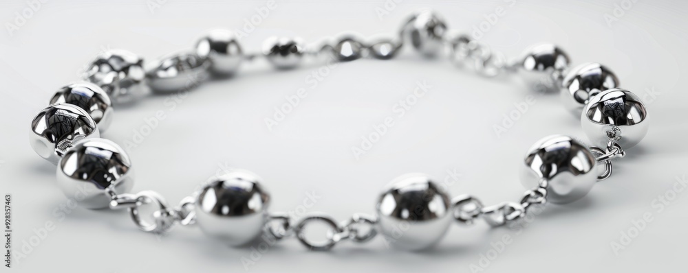 Shiny silver bracelet with charms on white background, 4K hyperrealistic photo Shiny silver bracelet with charms on white background, 4K hyperrealistic photo