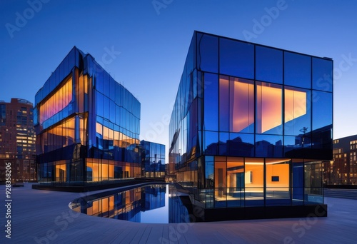 dynamic forms modern design illuminated dusk vibrant colors innovative structures, architecture, illumination, artistic, contemporary, creative, light