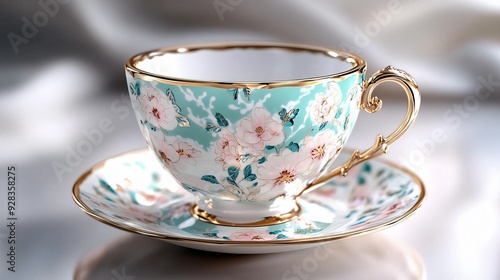 Elegant floral teacup with gold trim, showcasing fine china artistry. Perfect for tea parties and vintage decor.