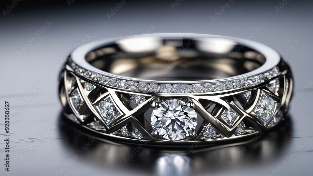 a ring with diamonds on it is on a table. a ring with diamonds on it is on a table.