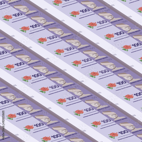 background full of Malaysia banknotes rm100 paper money. Sheet of currency Malaysia, Ringgit Malaysia banknote denomination one hundred Ringgit arranged background