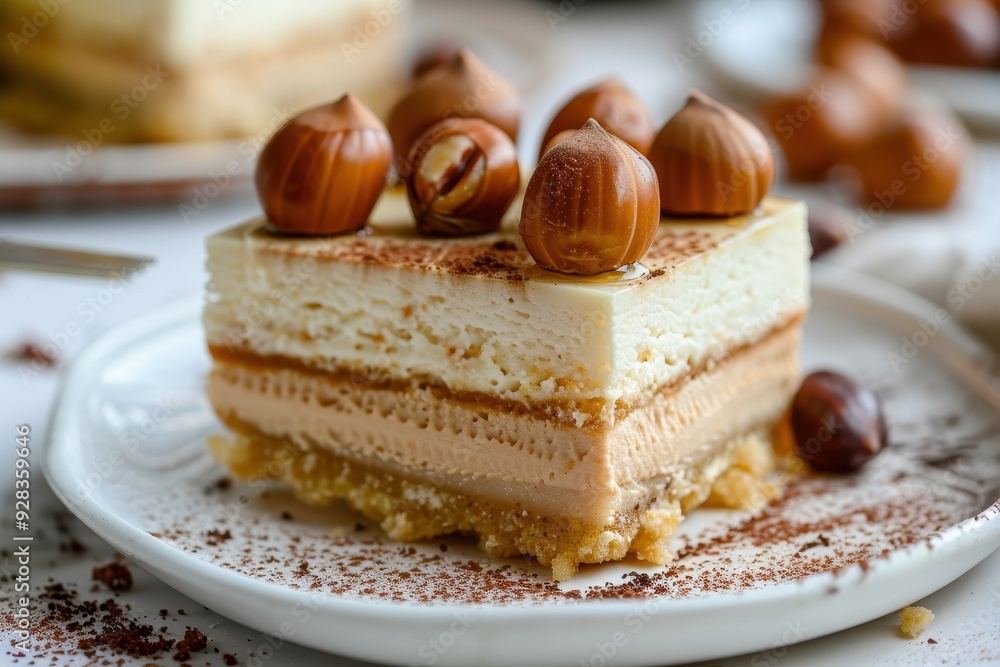 Creamy marron cake featuring sweet chestnuts in a close up shot Creamy marron cake featuring sweet chestnuts in a close up shot