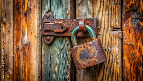 A worn, rusty padlock hangs open on a worn wooden door, symbolizing freedom from addiction and the breaking of chains that bind to harmful substances.