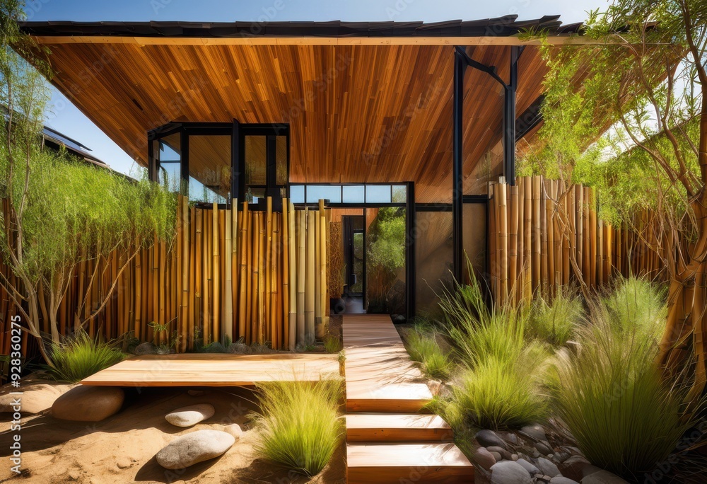 View of sustainable eco friendly building materials create vibrant lively ...