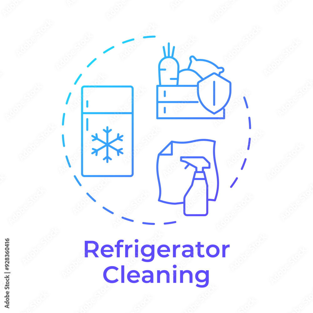 Refrigerator cleaning blue gradient concept icon. Sanitizing products, hygiene. Round shape line illustration. Abstract idea. Graphic design. Easy to use in infographic, presentation Refrigerator cleaning blue gradient concept icon. Sanitizing products, hygiene. Round shape line illustration. Abstract idea. Graphic design. Easy to use in infographic, presentation