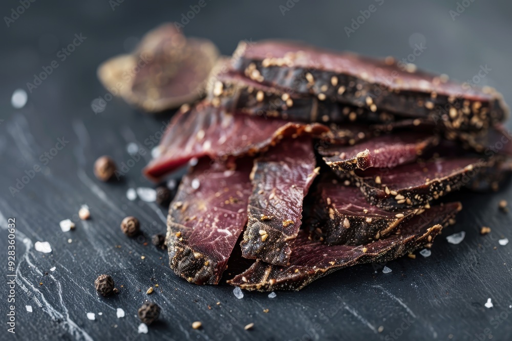 Cut organic beef jerky on white background Cut organic beef jerky on white background