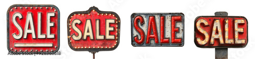 Vintage illuminated sale signs retro lighted promotional boards with rustic appeal transparent background photo