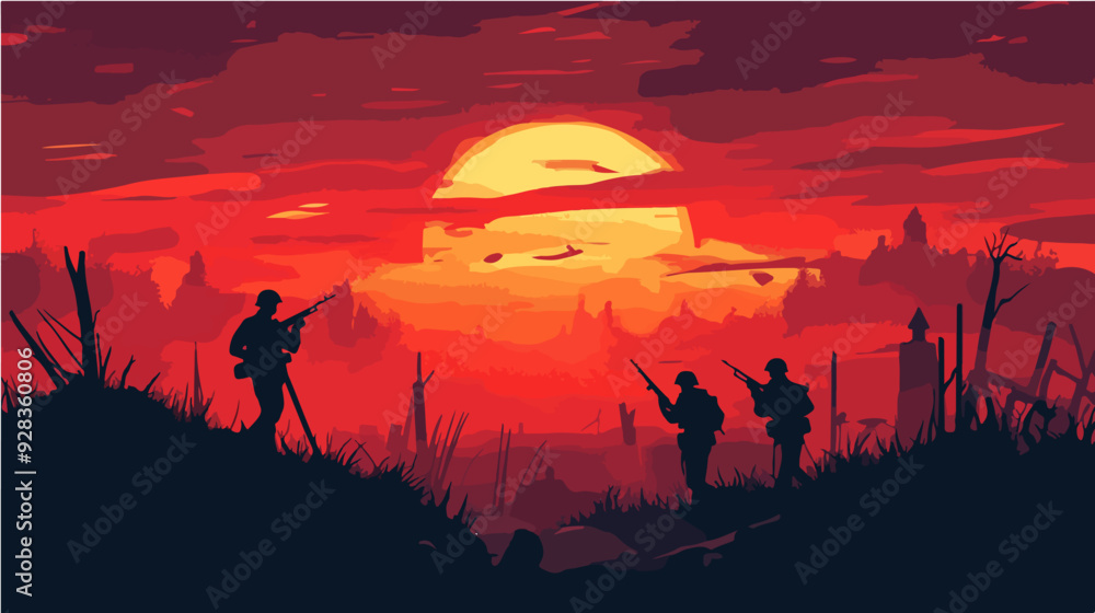 Fototapeta premium Illustration on the theme of war. Conflict, destruction, battlefield.