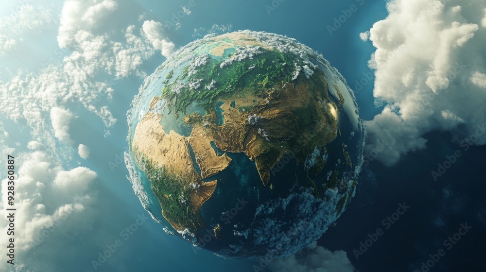 Fototapeta premium A 3D rendering of planet earth with clouds.