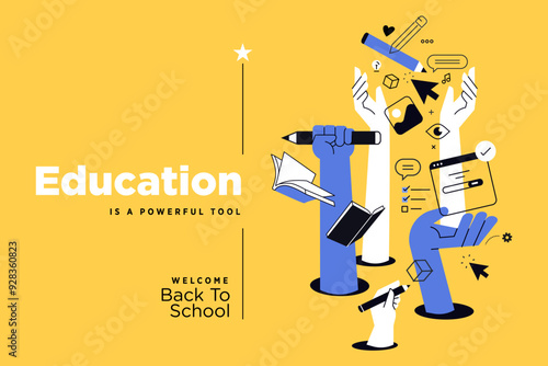Education. Vector illustration banner of education, learning, back to school, online course and training, distance education and e-learning.