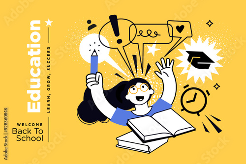 Back to school banner. Vector illustration of education, learning, back to school, online course and training, distance education and e-learning.