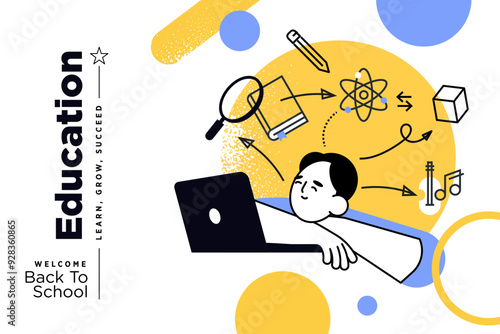 Distance education banner. Vector illustration of education, learning, back to school, online course and training, distance education and e-learning.