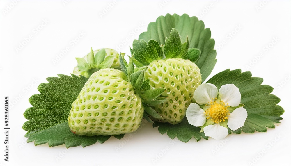 Organic Fresh Green Strawberries with Leaf and Flower: Isolated Natural Vegetables Organic Fresh Green Strawberries with Leaf and Flower: Isolated Natural Vegetables
