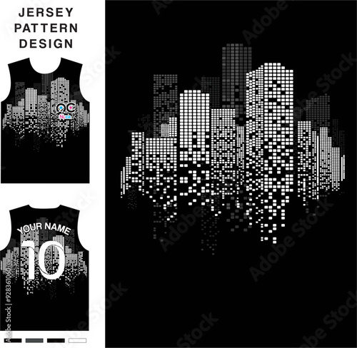 Abstract cityscape buildings concept vector jersey pattern template for printing or sublimation sports uniforms football volleyball basketball e-sports cycling and fishing Free Vector.
