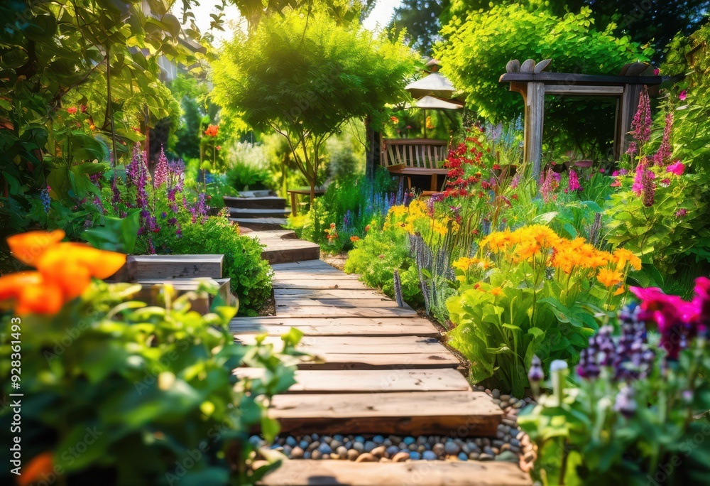 vibrant urban garden featuring trendy walkways surrounded lush greenery flourishing plant life, backyard, plants, flowers, landscape, design, nature vibrant urban garden featuring trendy walkways surrounded lush greenery flourishing plant life, backyard, plants, flowers, landscape, design, nature