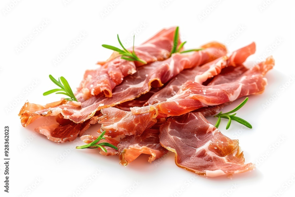 Dehydrated turkey meat slices on white background Dehydrated turkey meat slices on white background