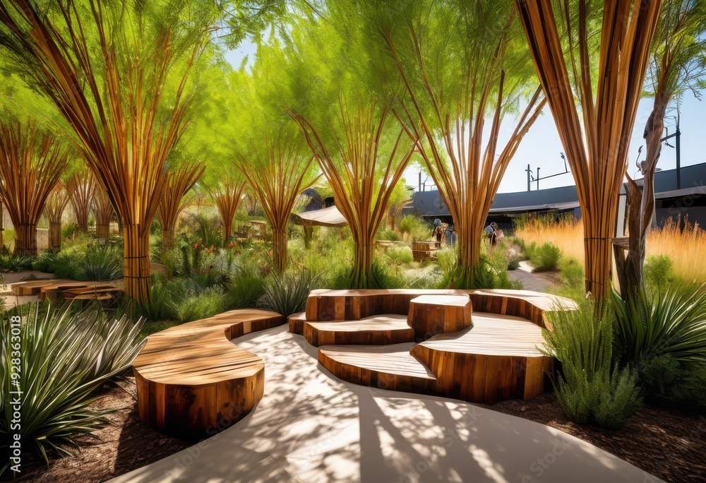 Fototapeta premium innovative urban park designs showcasing sustainable practices green natural eco friendly features community engagement, space, nature, environment