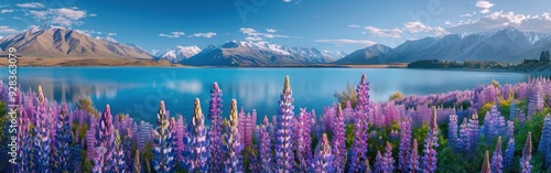 Purple Lupine Flowers Blooming Near Lake Tekapo in New Zealand