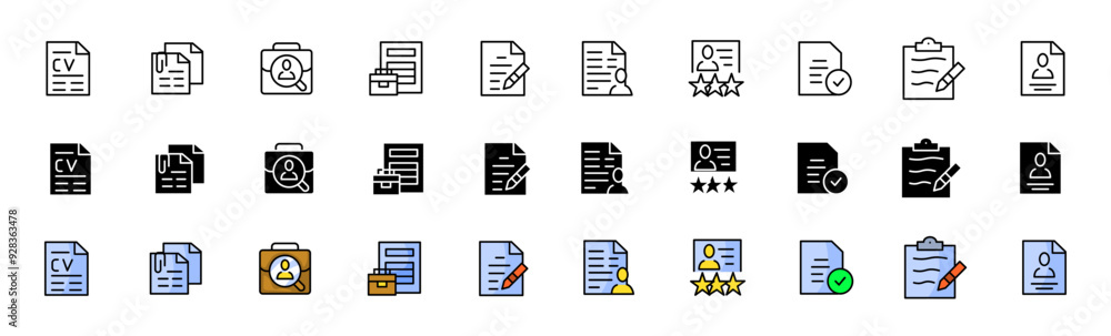 Document icons collection. Linear, silhouette and flat style. Vector icons. Vector icons. Document icons collection. Linear, silhouette and flat style. Vector icons. Vector icons.