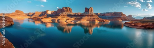 Red Rock Cliffs Reflecting in Lake Powell at Sunset