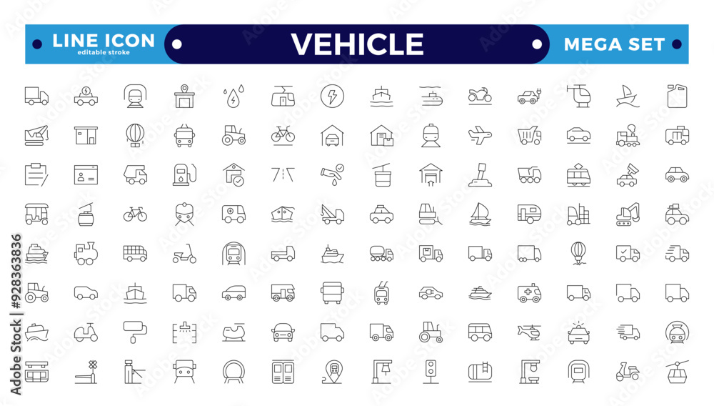Vehicle outline icon set. Shipping And Courier icon. Containing order tracking, delivery home, warehouse, truck, scooter, courier Sea Air, Date, Return Search Parcel. Editable stroke outline icon. Vehicle outline icon set. Shipping And Courier icon. Containing order tracking, delivery home, warehouse, truck, scooter, courier Sea Air, Date, Return Search Parcel. Editable stroke outline icon.