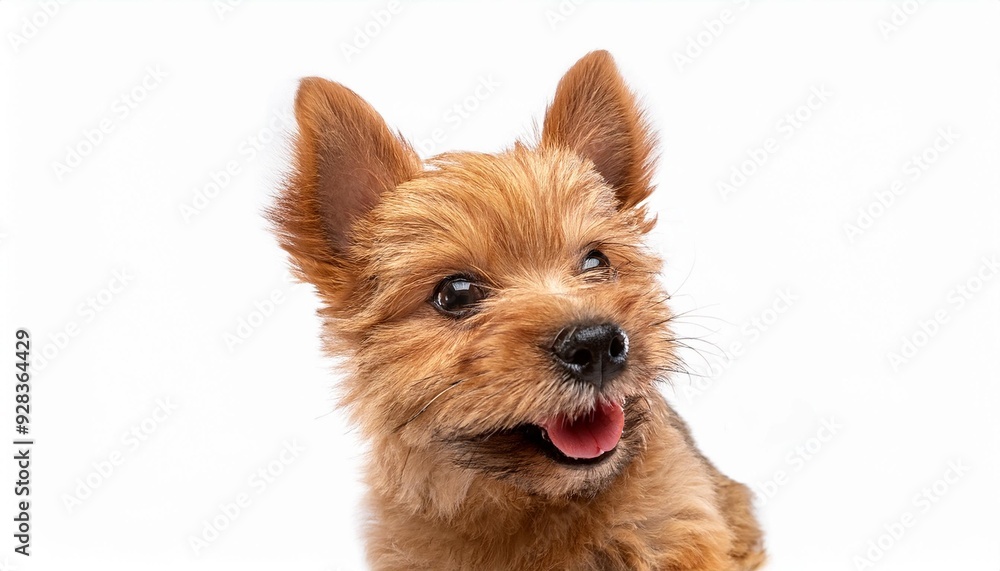 笑顔のノーリッチ・テリアの子犬のポートレート(Portrait of a smiling Norwich Terrier puppy on white background)
笑顔のノーリッチ・テリアの子犬のポートレート(Portrait of a smiling Norwich Terrier puppy on white background)