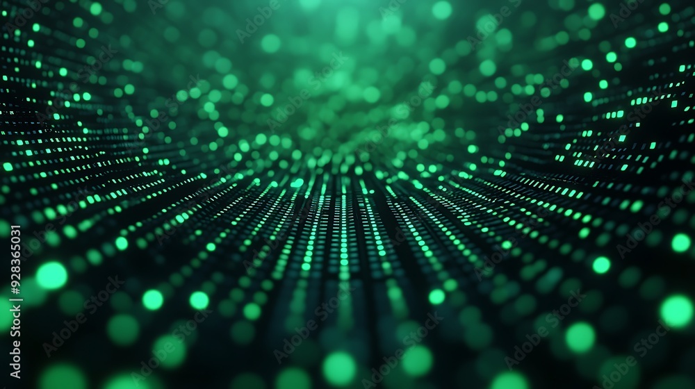 Green glowing data particles in motion Green glowing data particles in motion