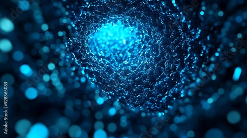 Abstract glowing blue particles forming a spiral pattern photo