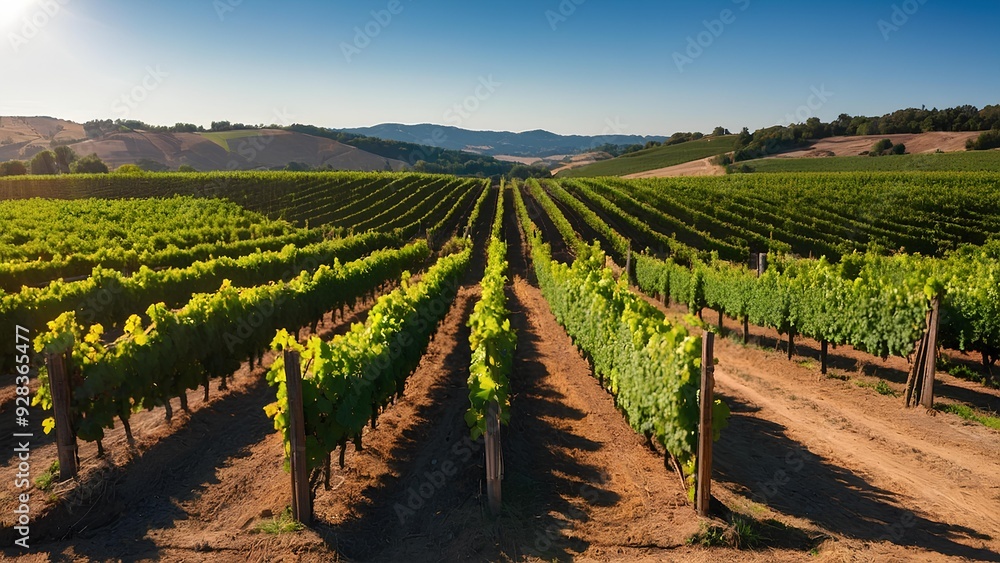 A sun-kissed vineyard in a picturesque setting, with rolling fields and grapevines, offering a serene landscape with ample open space. A sun-kissed vineyard in a picturesque setting, with rolling fields and grapevines, offering a serene landscape with ample open space.
