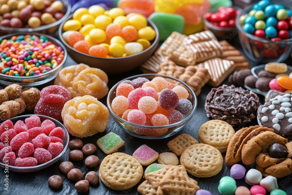 sweet Spread: Cookies and Candies on a Table. copy space. sweet Spread: Cookies and Candies on a Table. copy space.