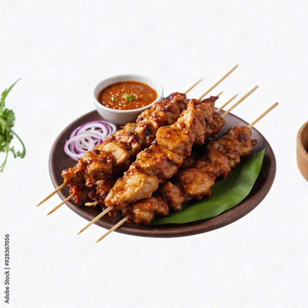 Set of chicken and pork satay isolated on white background
Set of chicken and pork satay isolated on white background