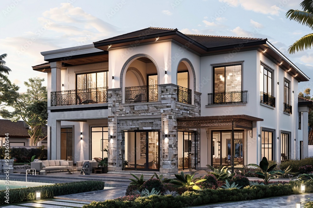 Modern Luxury Villa with Swimming Pool and Lush Landscaping Modern Luxury Villa with Swimming Pool and Lush Landscaping