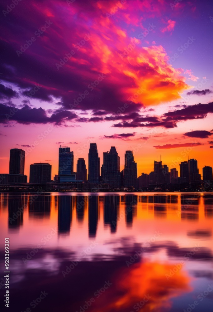 stunning vibrant skyline silhouettes colorful sunset sky displaying rich hues purple, architecture, backdrop, beauty, city, cityscape, clouds, contrast stunning vibrant skyline silhouettes colorful sunset sky displaying rich hues purple, architecture, backdrop, beauty, city, cityscape, clouds, contrast