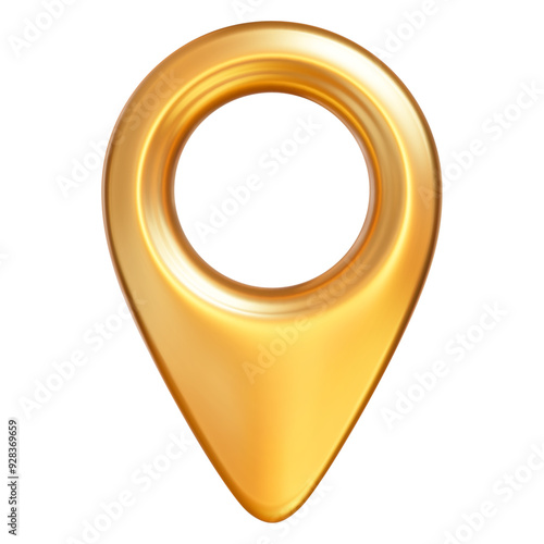 3d gold map location pointer. Pin code icon of the geolocation map. Stock vector illustration on isolated background.