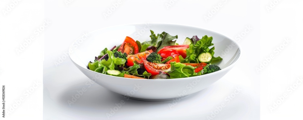 White porcelain dish with salad on white background, 4K hyperrealistic photo White porcelain dish with salad on white background, 4K hyperrealistic photo