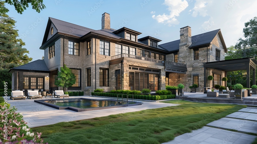 Luxury Stone Mansion with Swimming Pool and Patio Luxury Stone Mansion with Swimming Pool and Patio
