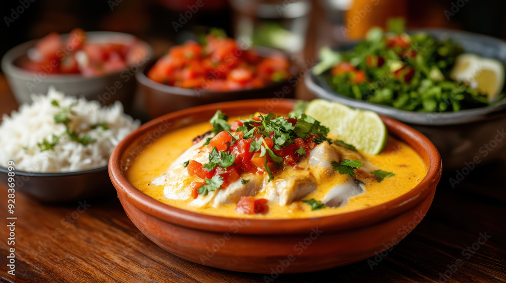 tasty Brazilian speciality moqueca de cação. AI generative. tasty Brazilian speciality moqueca de cação. AI generative.