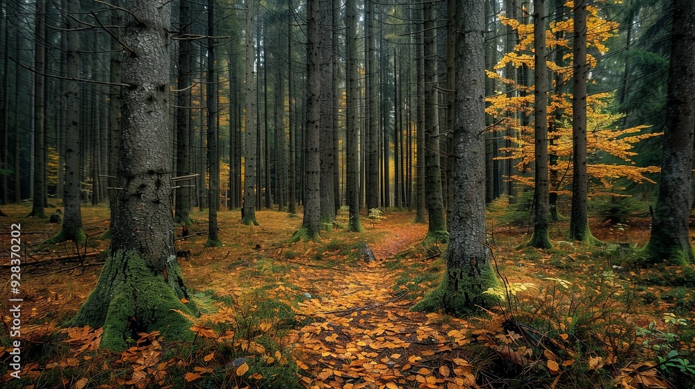 Fototapeta premium Autumn Path in a Dense Forest