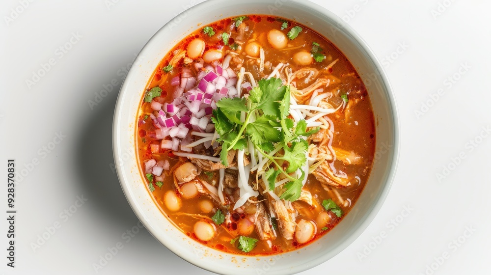 A bowl of soup with onions and cilantro on top A bowl of soup with onions and cilantro on top