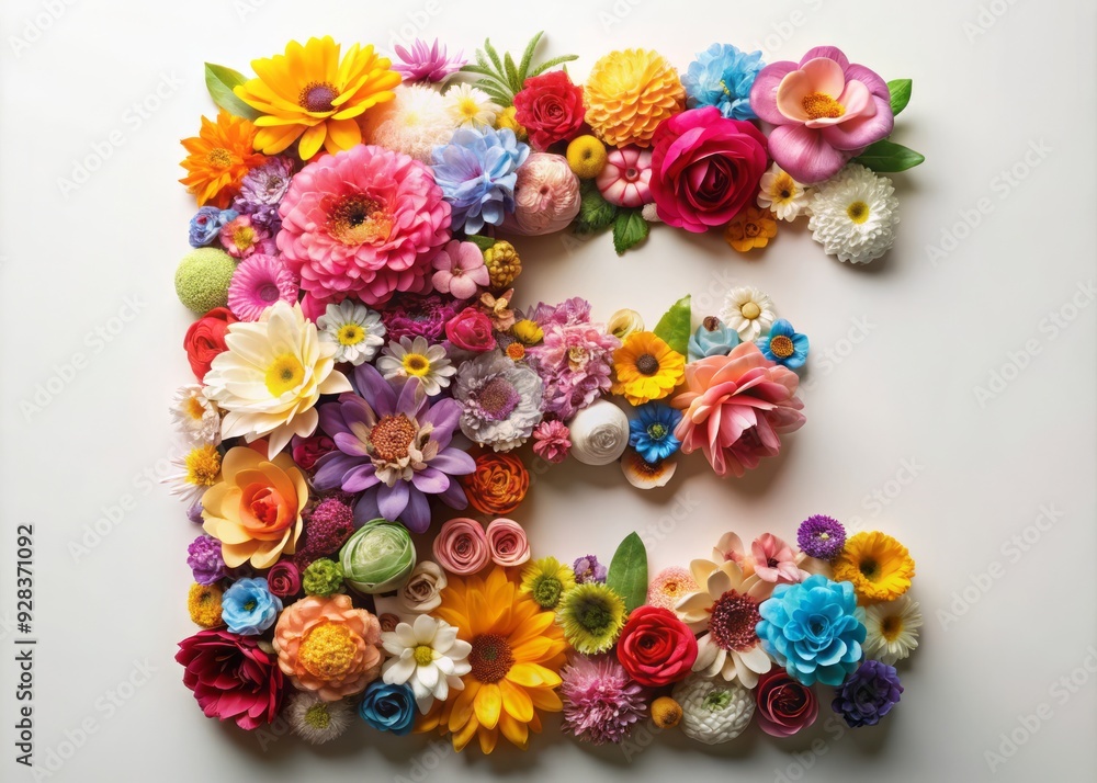 stunning macro shot of a colorful letter E made from intricately arranged flowers and petals in a delicate naturalistic still life setup stunning macro shot of a colorful letter E made from intricately arranged flowers and petals in a delicate naturalistic still life setup