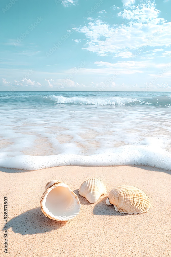 3D beach scene with dry sand and seashells transitioning to wet sand, facing the bay with the sky. 3D beach scene with dry sand and seashells transitioning to wet sand, facing the bay with the sky.