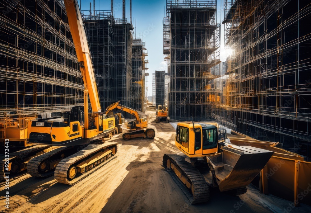 dynamic construction zone featuring advanced modern innovative efficient workflows thriving building environment, architecture, tools, equipment dynamic construction zone featuring advanced modern innovative efficient workflows thriving building environment, architecture, tools, equipment