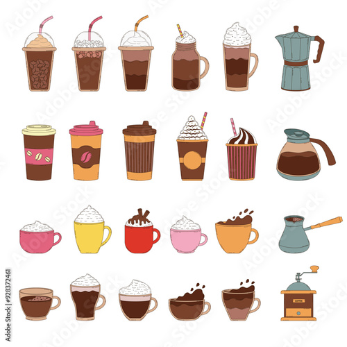 Coffee types set. Coffee collection, different coffee.
