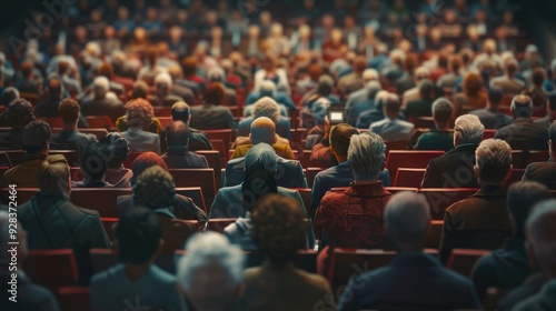 A crowd of people are sitting in a theater