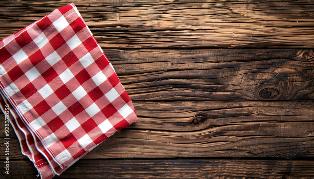 Checkered napkin on wooden background Checkered napkin on wooden background
