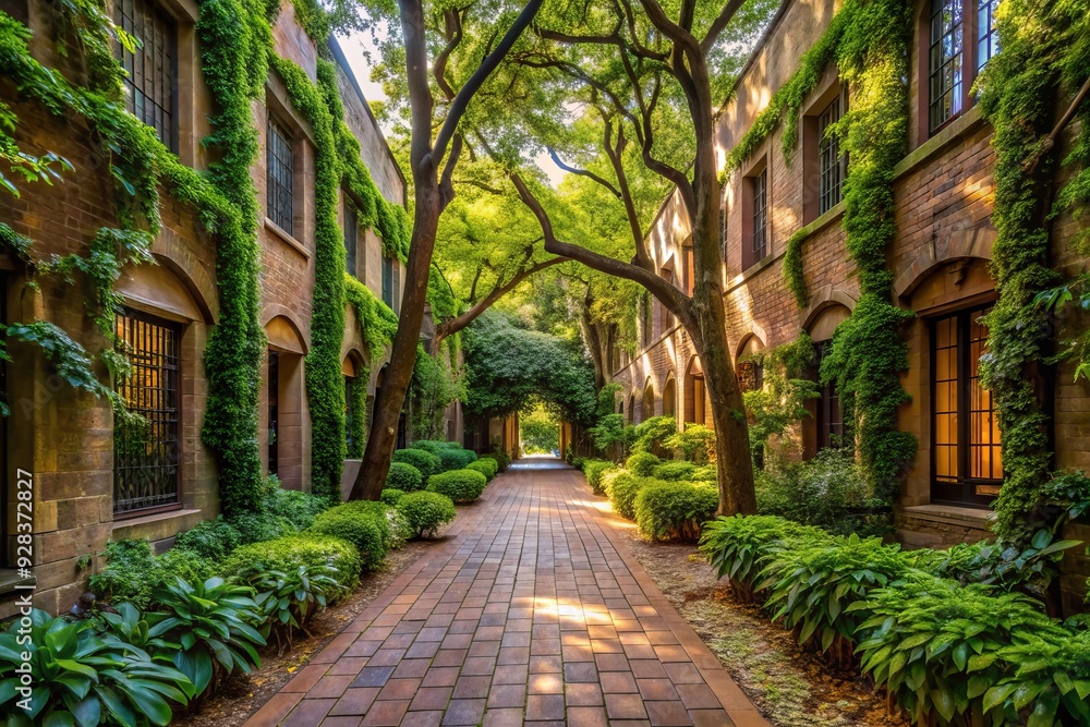 Fototapeta premium Rustic leafy hidden campus pathways